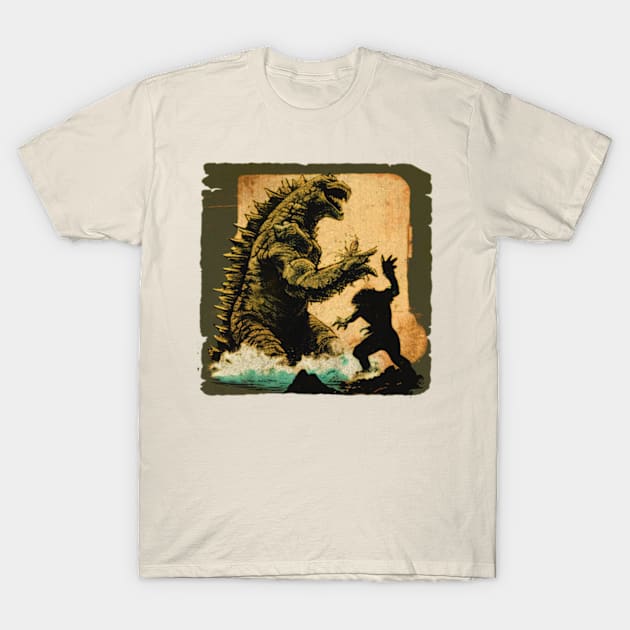Kaiju vs Monster in the ocean T-Shirt by Pasar di Dunia